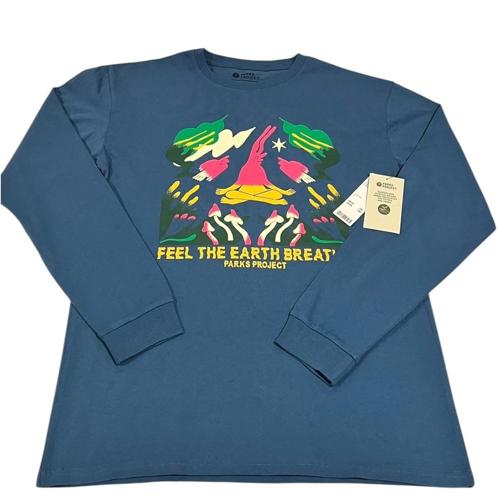 NWT Parks Project‎ Feel The Earth Breathe Graphic Tee L Blue Long Sleeve